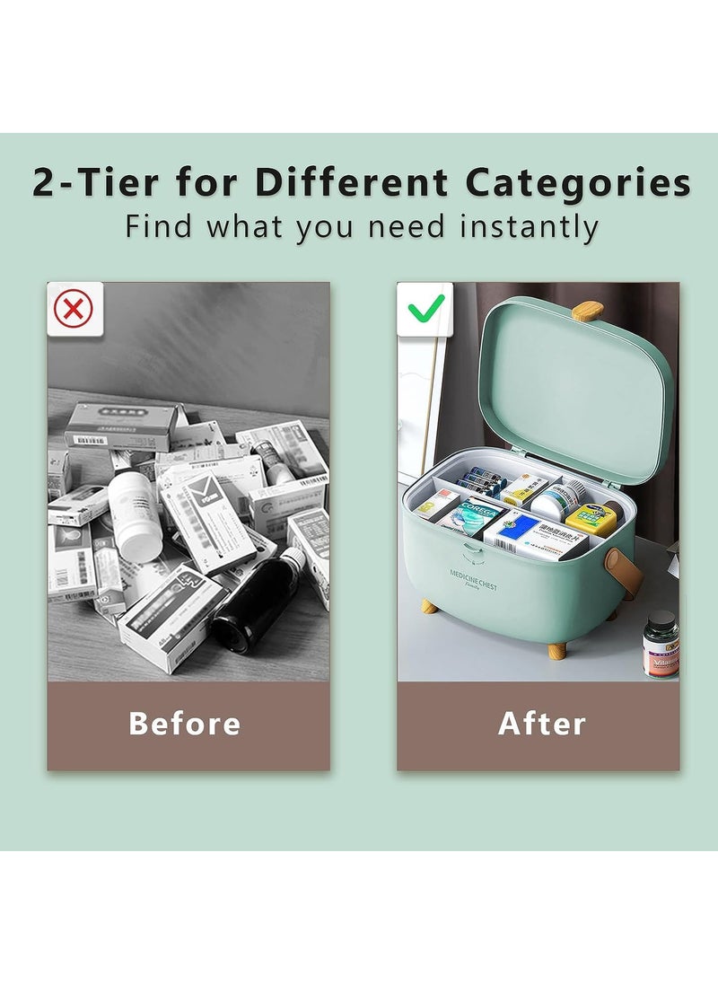 LEVGRY LEVGRY Medicine Storage Box Oval Medicine Box Organizer Storage Plastic First Aid Container Bin with Removable Tray and Portable Handle Family Emergency Medicine Kit Case Organizer for Office  - Image 5