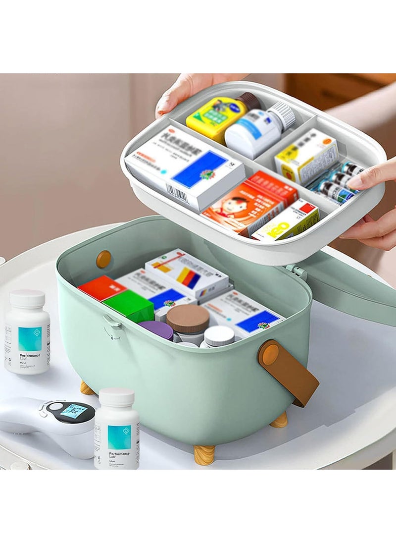 LEVGRY LEVGRY Medicine Storage Box Oval Medicine Box Organizer Storage Plastic First Aid Container Bin with Removable Tray and Portable Handle Family Emergency Medicine Kit Case Organizer for Office  - Image 3