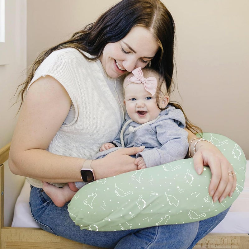 Konssy 2 Pack Nursing Pillow Covers, Stretchy and Soft Nursing Cover for Breastfeeding Pillows, Pillow Slipcover for Baby Girls Boys Newborn (Dino Jungle, Sage) - Image 2