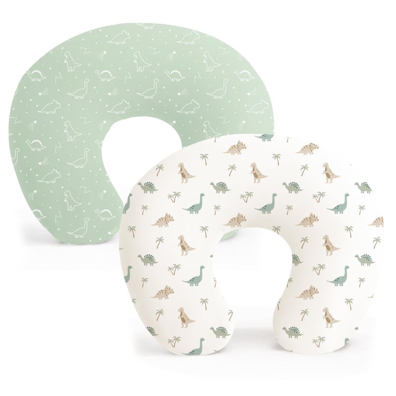 Konssy 2 Pack Nursing Pillow Covers, Stretchy and Soft Nursing Cover for Breastfeeding Pillows, Pillow Slipcover for Baby Girls Boys Newborn (Dino Jungle, Sage) - Image 1