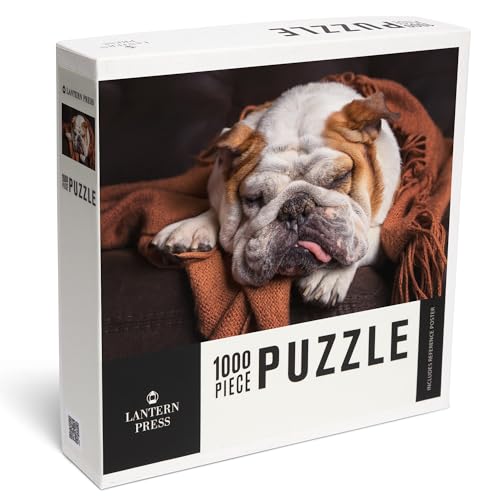 Lantern Press English Bulldog Sleeping on Couch Photography A90753 1000 Piece Jigsaw Puzzle for Adults Made in USA with Reference Poster - Image 1