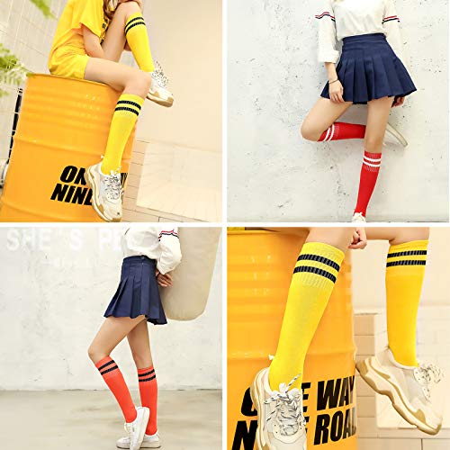 Aulufft Neon Knee High Socks, 8 Pairs Striped Tube Sock Athletic Baseball Basketball Dance Neon Colored Soccer Socks for Adult Girls Women Youth, 8 Colors/Set - Image 5