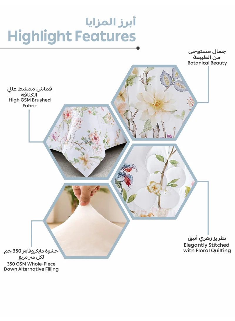 Donetella Bedding Comforter Set, King Size Fits 200x200 cm - 7-Pcs Digital Print Quilted Bed Set, Microfiber Fabric - 1 Comforter, 1 Fitted Sheet, 2 Pillow Shams, 2 Pillowcases 1 Cushion Cover.