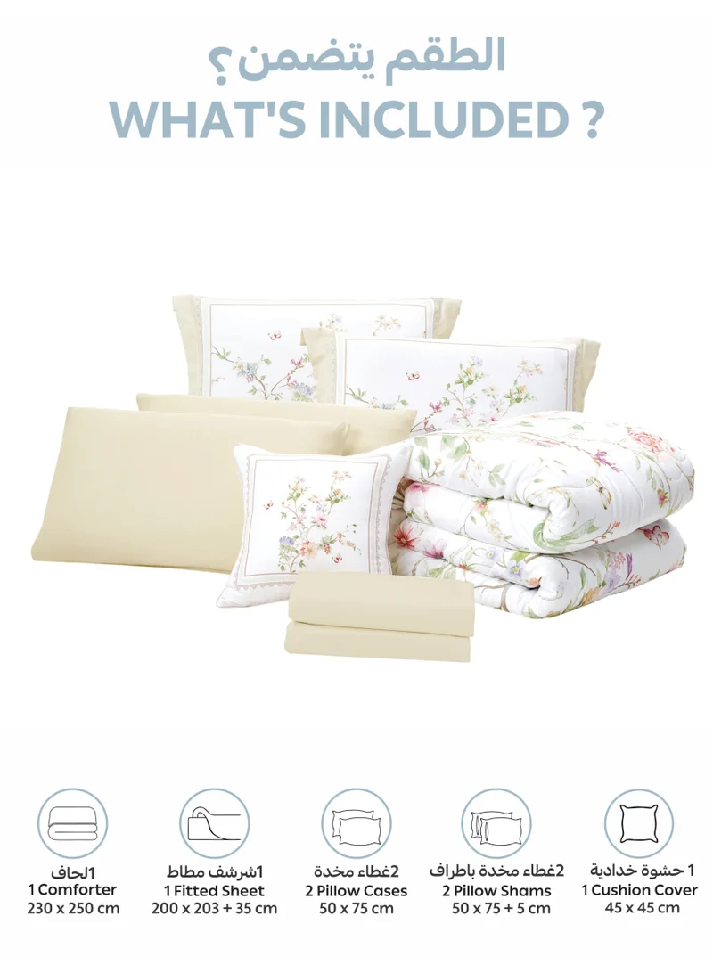 Donetella Bedding Comforter Set, King Size Fits 200x200 cm - 7-Pcs Digital Print Quilted Bed Set, Microfiber Fabric - 1 Comforter, 1 Fitted Sheet, 2 Pillow Shams, 2 Pillowcases 1 Cushion Cover.