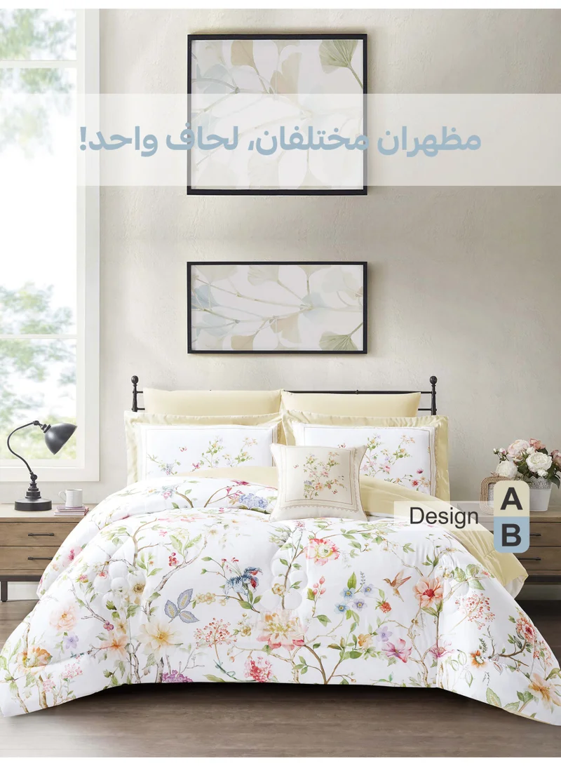 Donetella Bedding Comforter Set, King Size Fits 200x200 cm - 7-Pcs Digital Print Quilted Bed Set, Microfiber Fabric - 1 Comforter, 1 Fitted Sheet, 2 Pillow Shams, 2 Pillowcases 1 Cushion Cover.