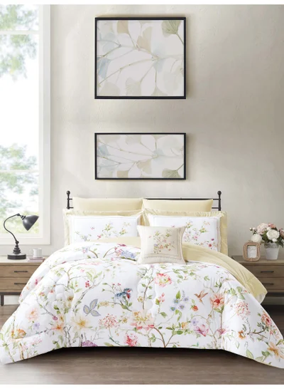 Donetella Bedding Comforter Set, King Size Fits 200x200 cm - 7-Pcs Digital Print Quilted Bed Set, Microfiber Fabric - 1 Comforter, 1 Fitted Sheet, 2 Pillow Shams, 2 Pillowcases 1 Cushion Cover.