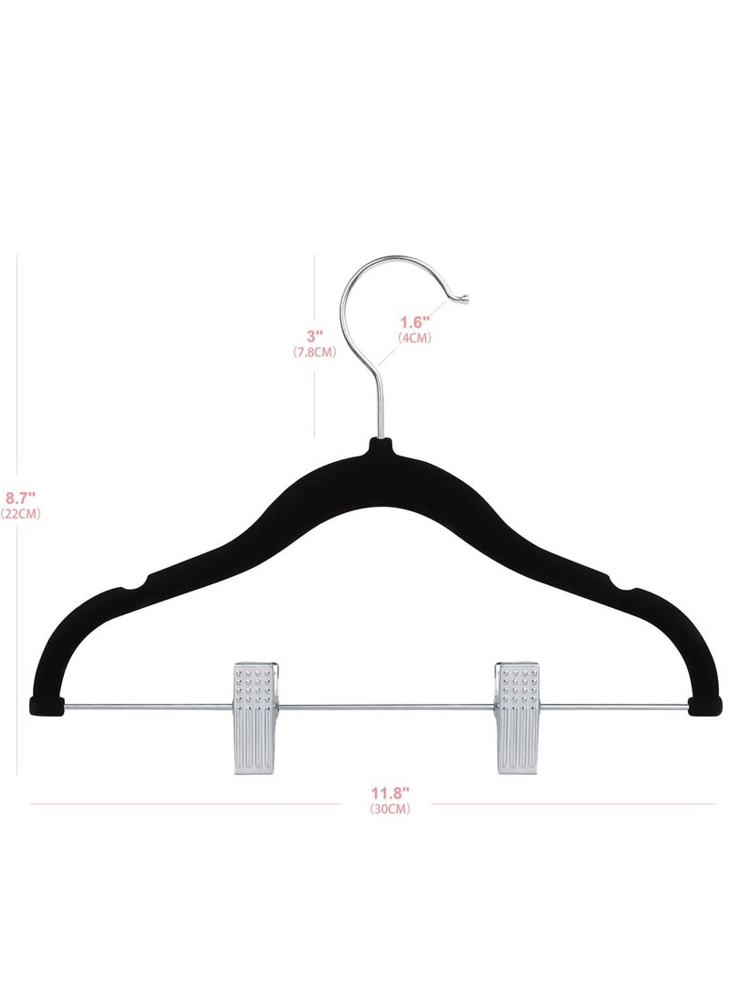 ManGotree ManGotree 11.8'' Baby Velvet Hangers with Movable Clips, Non-Slip Kids Clothes Hangers, Ultra-Thin Space-Saving Children's Felt Hangers for Shirts, Pants, Dresses, Skirts, Jackets (16 Pack, Black)  - Image 2