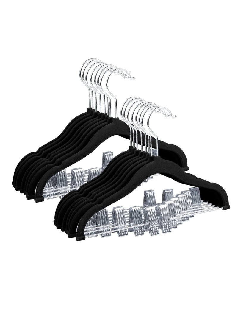 ManGotree ManGotree 11.8'' Baby Velvet Hangers with Movable Clips, Non-Slip Kids Clothes Hangers, Ultra-Thin Space-Saving Children's Felt Hangers for Shirts, Pants, Dresses, Skirts, Jackets (16 Pack, Black)  - Image 1