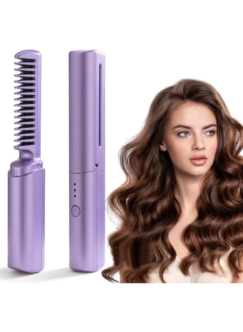 Portable cordless hair straightener for travel, mini rechargeable hair straightener, straightener, curler, and curler, 2-in-1 mini hair straightening brush with 3 settings, portable - Image 1