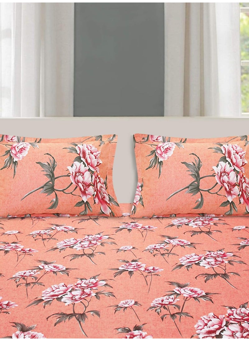 Queenzliving Queenzliving Radiant 144 TC Cotton King Size Bed Sheet with 2 Pillow Covers Orange  - Image 3