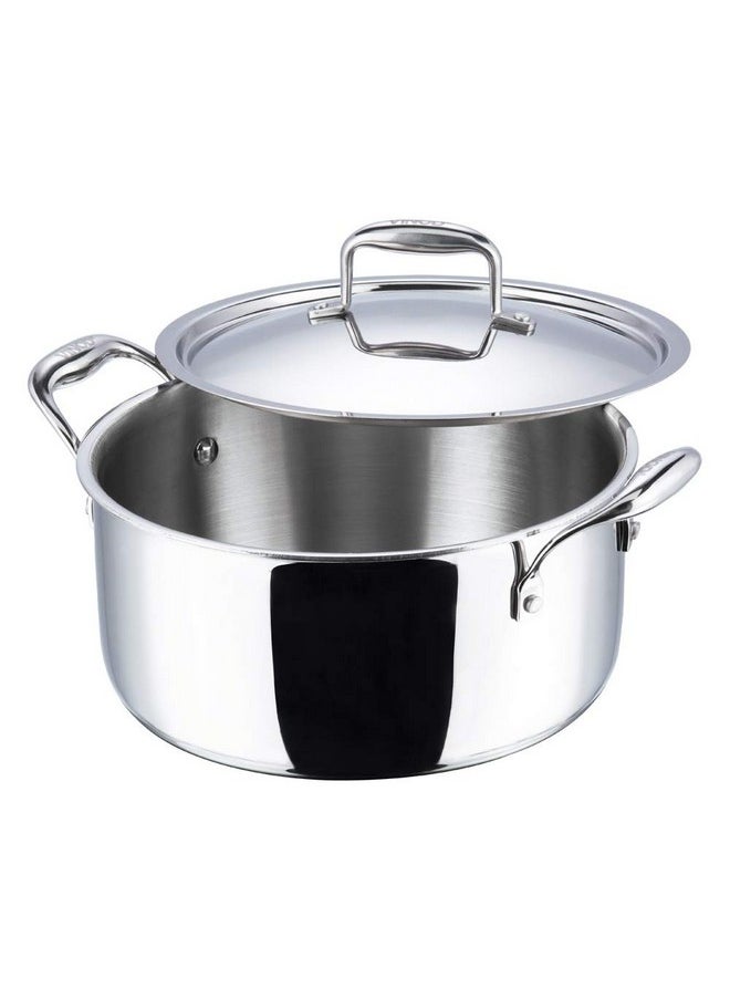 VINOD Vinod Platinum Triply Stainless Steel Saucepot with Lid - 8 Litre, 30 cm | 2.5mm Thick | SAS Bottom | Biryani Pot | Induction and Gas Base | 5 Year Warranty - Silver 