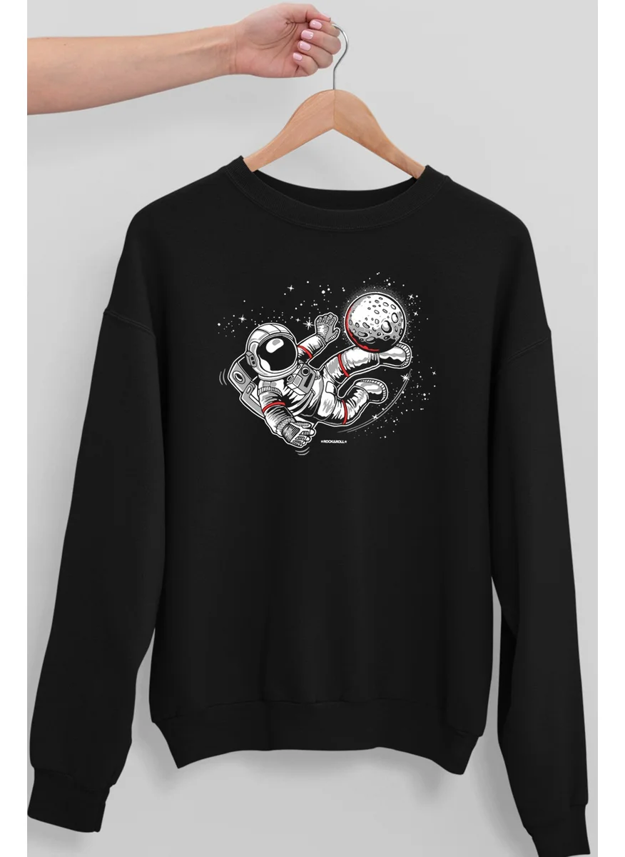 روك اند رول Football Player Astronaut Black Crew Neck Thick Men's Sweatshirt