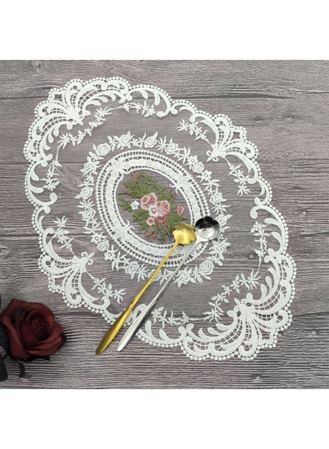 مفرش مائدة بيضاوي عتيق مطرز يدوياً من الجاكار مفرش مائدة بيضاوي 31 × 42 سم - Image 2