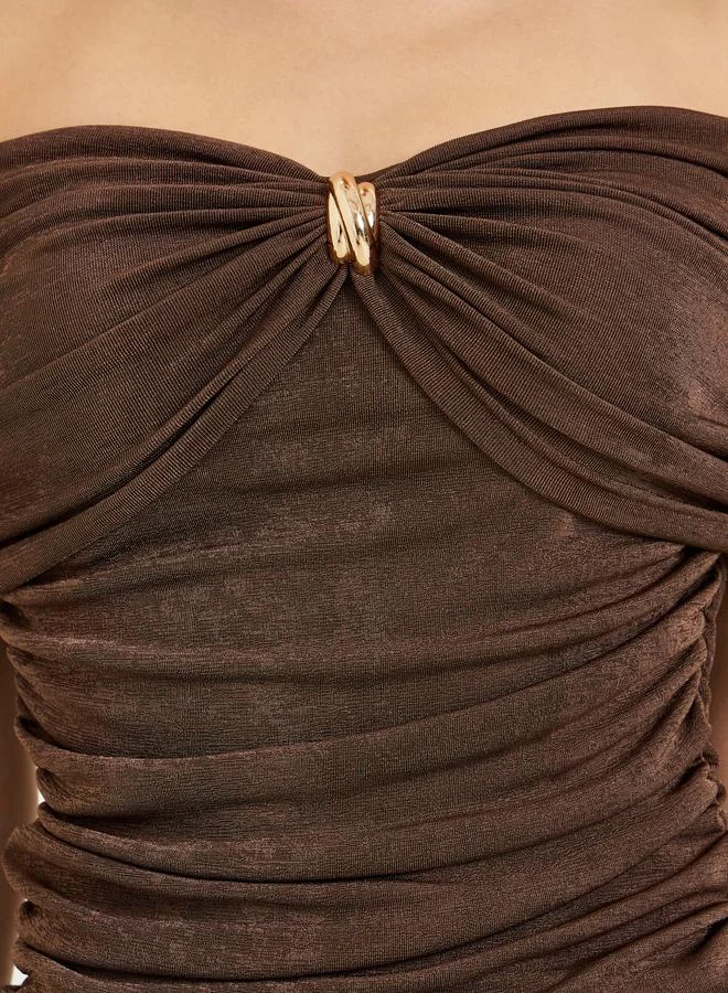 Styli  Brown Off-Shoulder Knit Top for Women | Best Price UAE