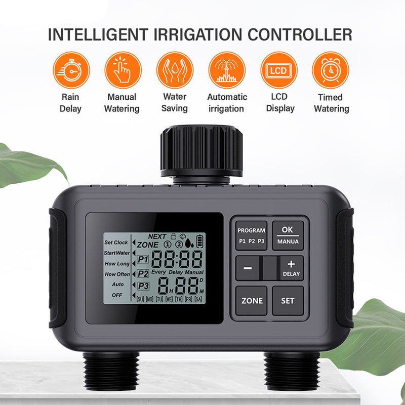 Sprinkler Timer 2 Outlets Automatic Watering System Irrigation Timer with Large LCD Screen/Rain Delay/Anti-clogging Filter/Child Lock Protection IP55 Waterproof Water Timer for Garden Lawn Pool - Image 4