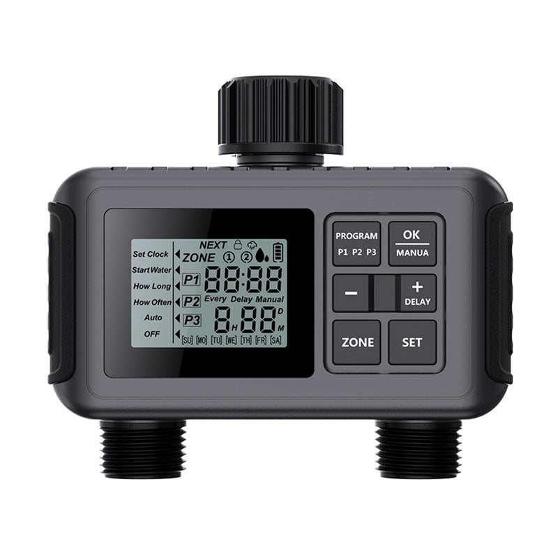 Sprinkler Timer 2 Outlets Automatic Watering System Irrigation Timer with Large LCD Screen/Rain Delay/Anti-clogging Filter/Child Lock Protection IP55 Waterproof Water Timer for Garden Lawn Pool - Image 1