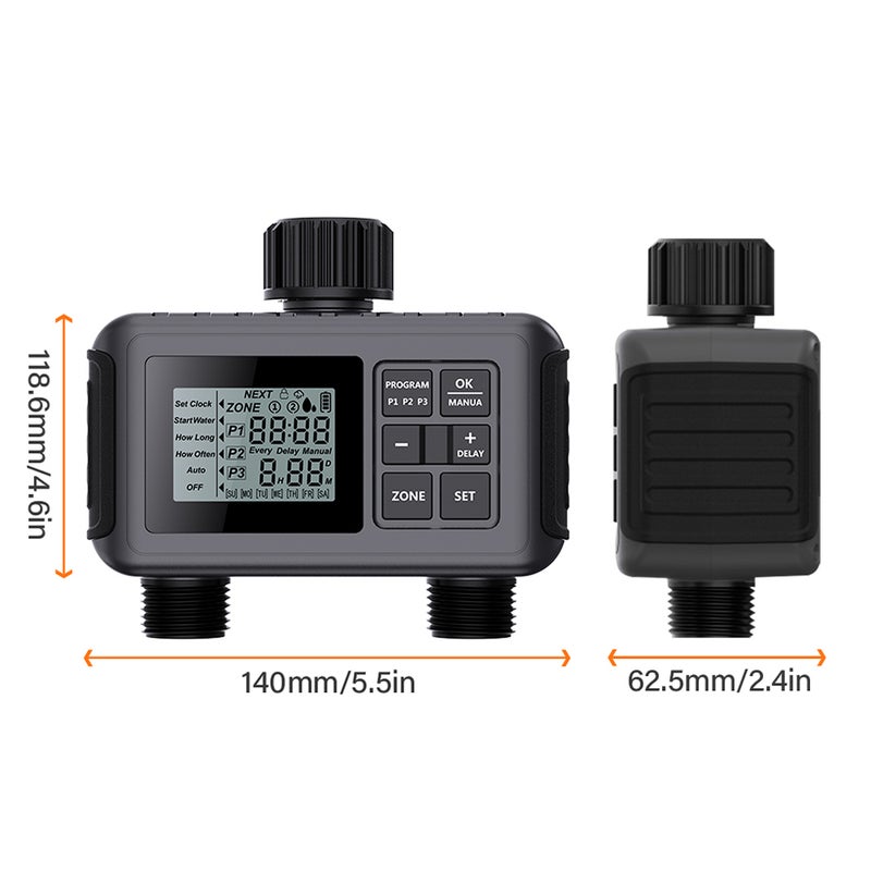 Sprinkler Timer 2 Outlets Automatic Watering System Irrigation Timer with Large LCD Screen/Rain Delay/Anti-clogging Filter/Child Lock Protection IP55 Waterproof Water Timer for Garden Lawn Pool - Image 2