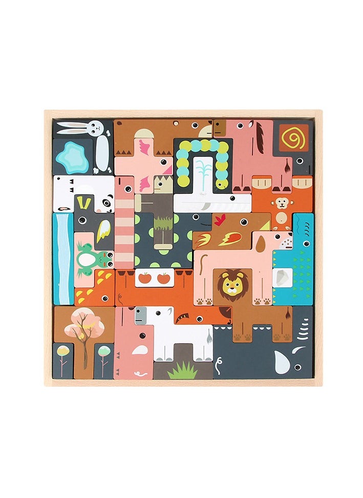 YelaJoy BabyBoss Wooden Puzzle Brain Teasers Toy Building Blocks Animal Tetris Intelligence Educational Toys for Preschool  - Image 2