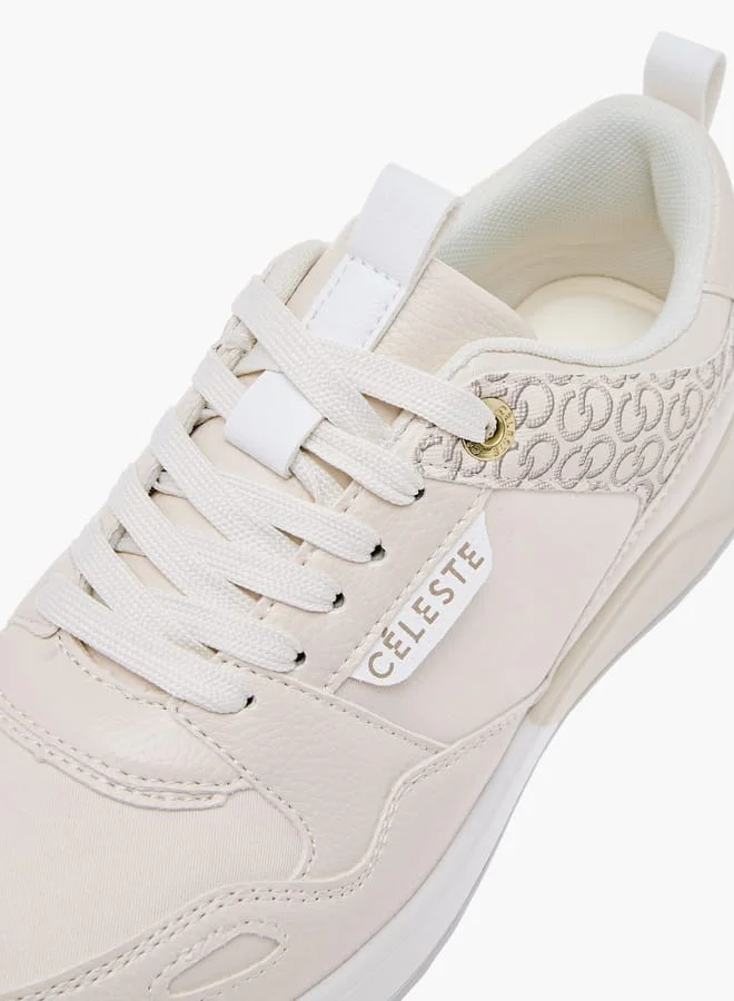 سيليست Women's Monogram Print Sneakers with Lace-Up Closure