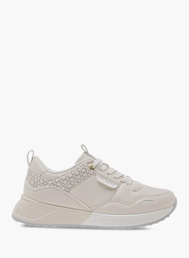 سيليست Women's Monogram Print Sneakers with Lace-Up Closure