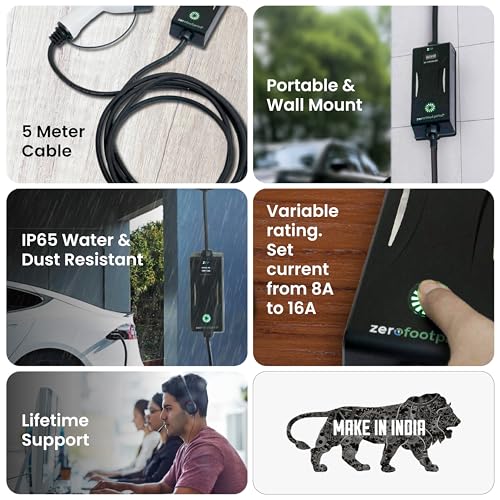 ZFP ZeroFootprint 3.5 kW Portable EV Car Charger | Display Screen | 16A Type 2 AC | IP65 Waterproof | Standard 3-pin Plug | 5m Cable | All Protections | Adjustable Current | Upto 5-yr Warranty* - Image 3