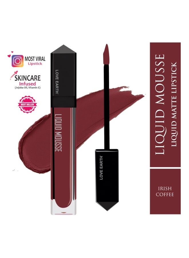 Love Earth Liquid Mousse Lipstick - Irish Coffee Matte Finish | Lightweight, Non-Sticky, Non-Drying,Transferproof, Waterproof | Lasts Up To 12 Hours With Vitamin E And Jojoba Oil - 6Ml - Image 2