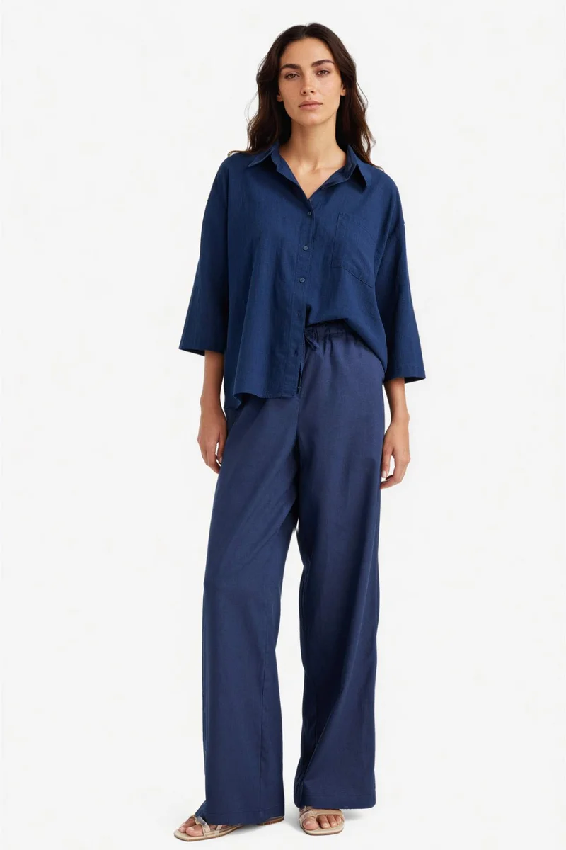 ديفاكتو Oversize Fit Shirt Collar Cotton Short Sleeve Shirt