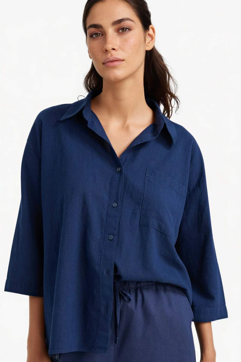 ديفاكتو Oversize Fit Shirt Collar Cotton Short Sleeve Shirt