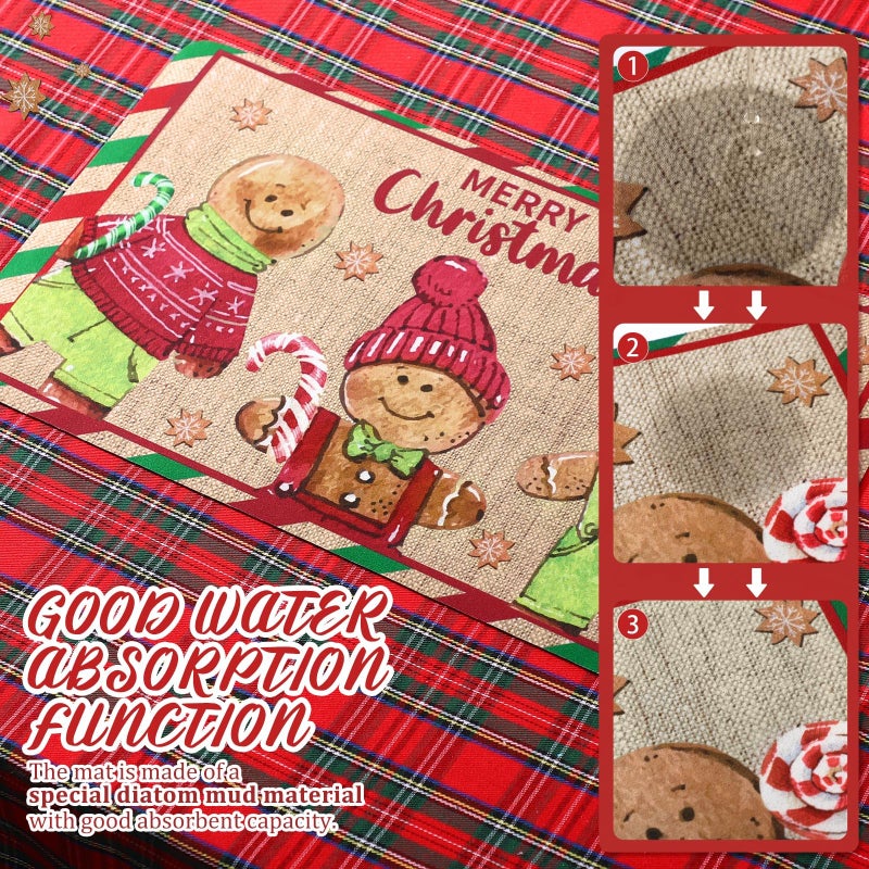 Tinideya Winter Dish Drying Mat for Kitchen Counter 12 x 20 Inch Coffee Bar Winter Mat Small Absorbent Holiday Dish Drainer Pad for Holiday Kitchen Accessories Decor(Gingerbread) - Image 4