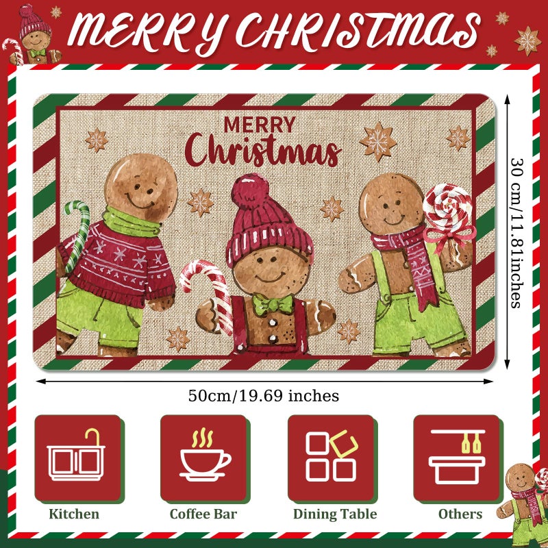 Tinideya Winter Dish Drying Mat for Kitchen Counter 12 x 20 Inch Coffee Bar Winter Mat Small Absorbent Holiday Dish Drainer Pad for Holiday Kitchen Accessories Decor(Gingerbread) - Image 2
