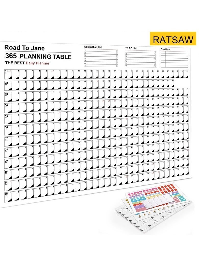 365 Days Calendar Planner Sheet Wall Calendar Yearly Daily Schedule Poster Calendar To Do List Annual Planner for Office Supplies - Image 1
