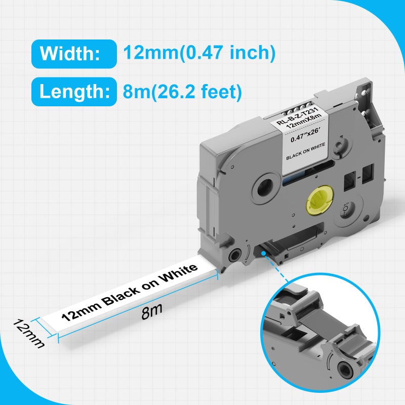 Timorn Label Maker Tape 12mm 0.47 White Replacement for Brother TZ TZe-231, Laminated Black on White Labels Refill Compatible with P Touch PT-D210 D220 H110 D200 D400 6 Pack - Image 4