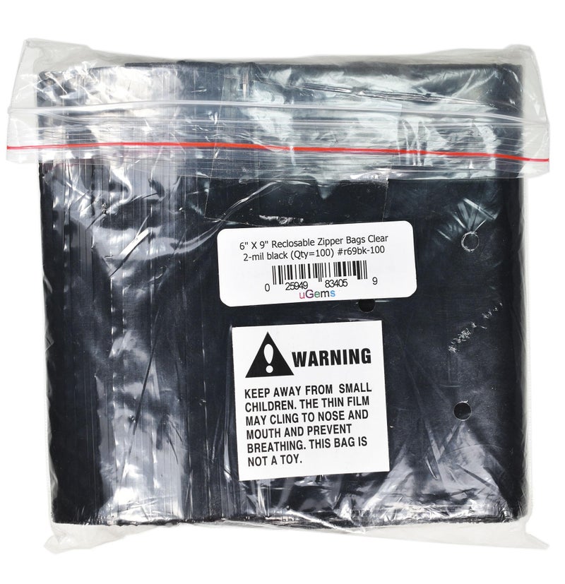 uGems 6"" X 9"" Black Resealable Zip Lock Bags -100 Pack Of Opaque Plastic Storage Bags For Privacy  Light Protection  And Food Storage Ideal For Crafts  Tools  Office Supplies Sku R69Bk-100 - Image 2