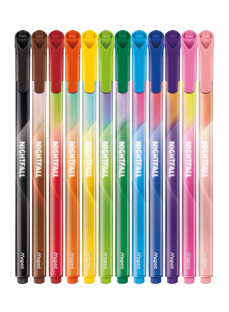 Maped 12 قطعة أقلام تلوين فلوماستر متعددة الألوان ليلية - Image 2