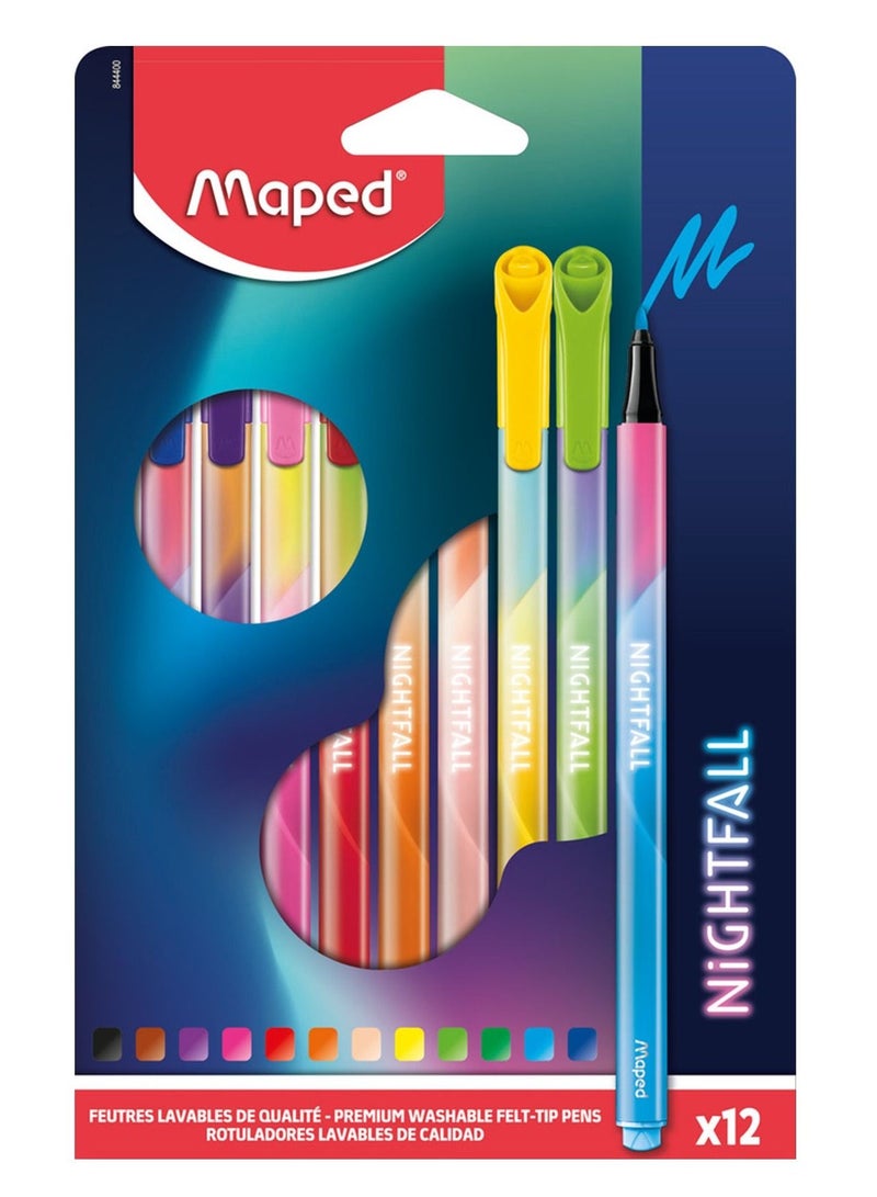 Maped 12 قطعة أقلام تلوين فلوماستر متعددة الألوان ليلية - Image 1