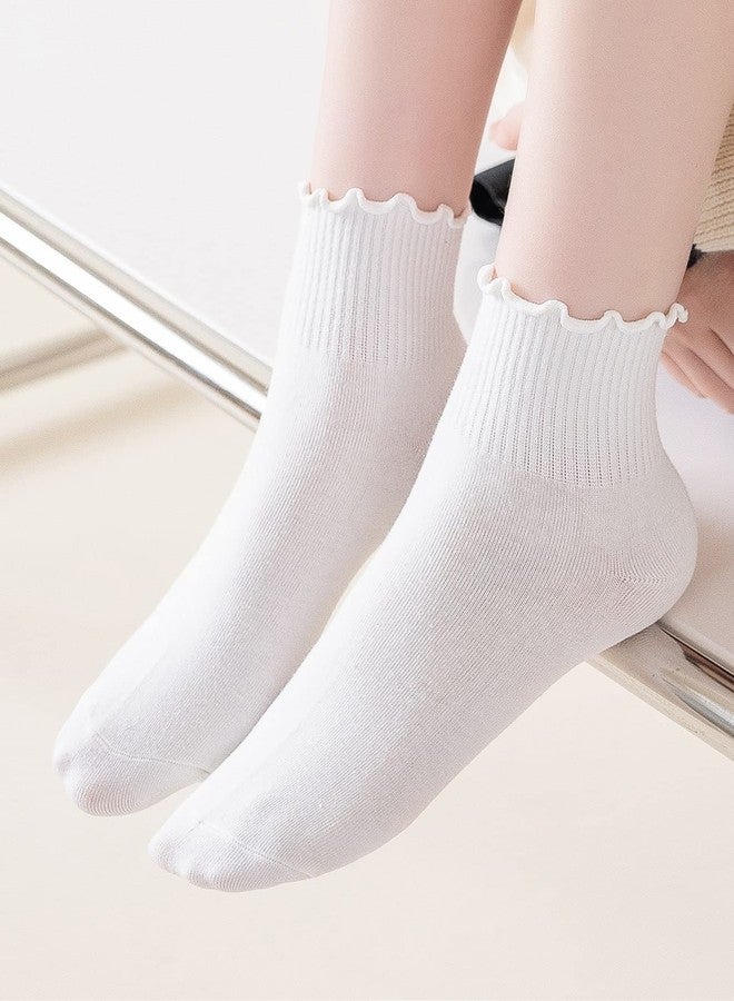 WDIRARA Women's 5 Pairs Lettuce Trim Ankle Socks Casual Socks Knit Socks Multicolor 36-39 - Image 2