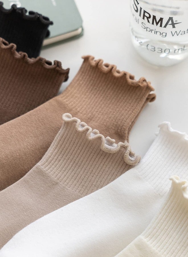 WDIRARA Women's 5 Pairs Lettuce Trim Ankle Socks Casual Socks Knit Socks Multicolor 36-39 - Image 3