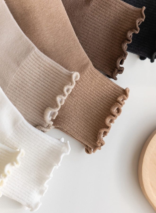 WDIRARA Women's 5 Pairs Lettuce Trim Ankle Socks Casual Socks Knit Socks Multicolor 36-39 - Image 5