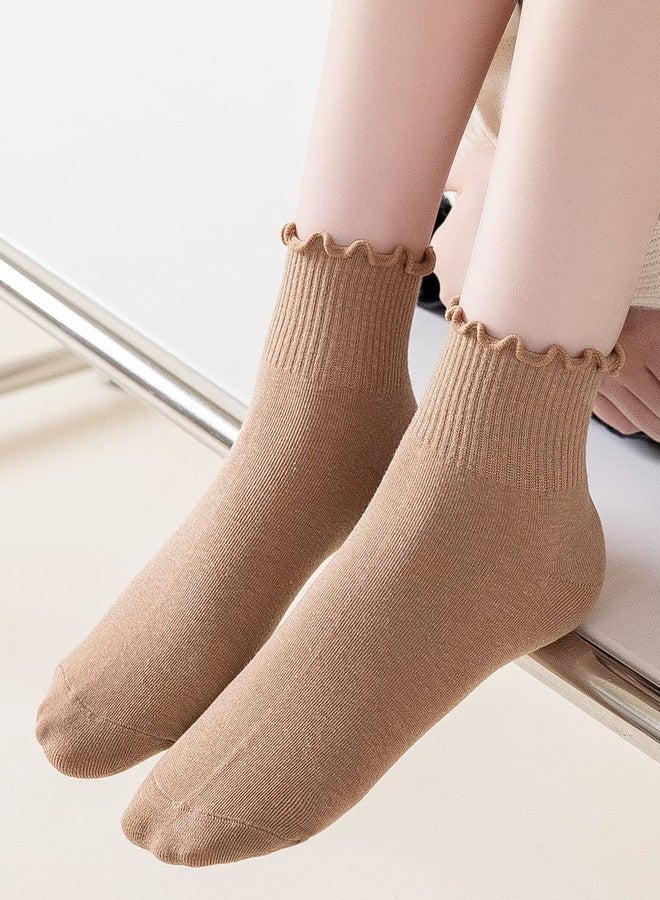 WDIRARA Women's 5 Pairs Lettuce Trim Ankle Socks Casual Socks Knit Socks Multicolor 36-39 - Image 4