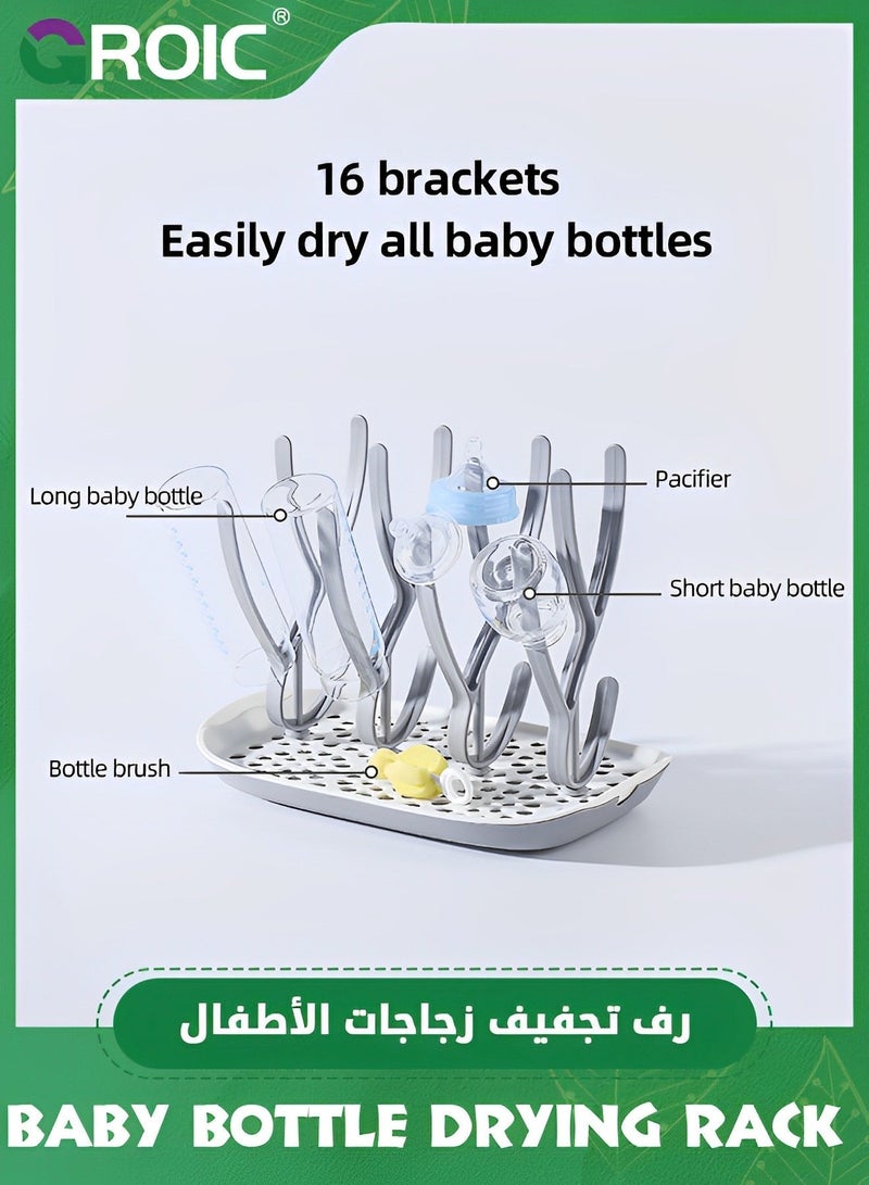 GROIC حامل تجفيف زجاجات الأطفال، حامل زجاجات، حامل موفر للمساحة، حامل مجفف مع صينية تصريف، مستلزمات الأطفال - Image 5