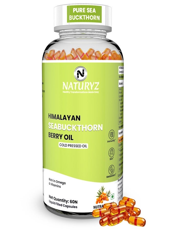 NATURYZ Himalayan Sea Buckthorn Berry Oil Triple Strength 1120mg | Liquid fill Technology for High Absorption & Bioavailability | Full Spectrum Cold-Pressed Vegetarian Omega 7 + Omega 3-6-9 | Skin Glow, Immunity & Gut Health Supplement | Gentler on Stomach, Non-GMO - 60 Veg Capsules - Image 1