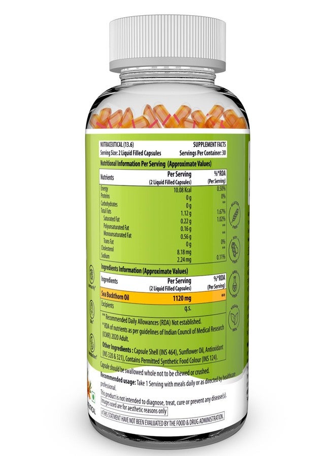 NATURYZ Himalayan Sea Buckthorn Berry Oil Triple Strength 1120mg | Liquid fill Technology for High Absorption & Bioavailability | Full Spectrum Cold-Pressed Vegetarian Omega 7 + Omega 3-6-9 | Skin Glow, Immunity & Gut Health Supplement | Gentler on Stomach, Non-GMO - 60 Veg Capsules - Image 2