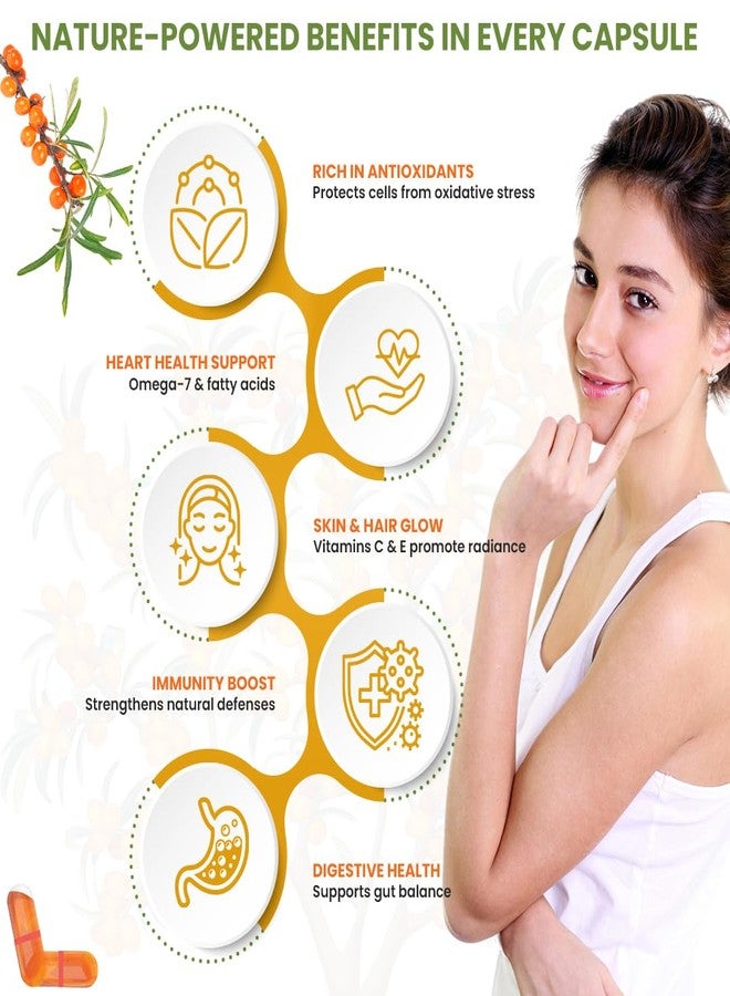NATURYZ Himalayan Sea Buckthorn Berry Oil Triple Strength 1120mg | Liquid fill Technology for High Absorption & Bioavailability | Full Spectrum Cold-Pressed Vegetarian Omega 7 + Omega 3-6-9 | Skin Glow, Immunity & Gut Health Supplement | Gentler on Stomach, Non-GMO - 60 Veg Capsules - Image 4