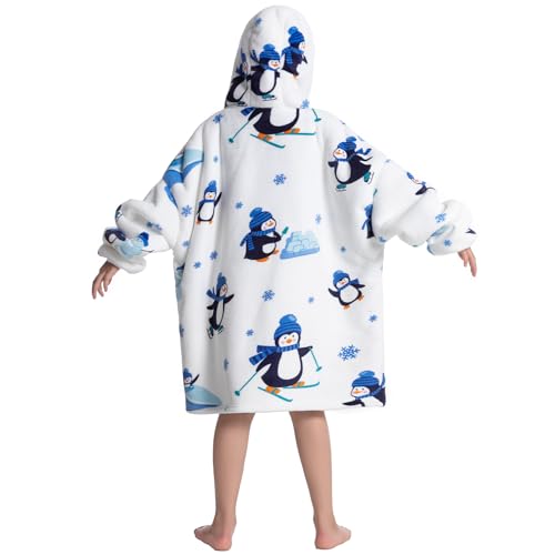 DESERT HOME Wearable Blanket Hoodie for Kids 6-12YR Animal Oversized Hooded Blanket Super Soft Comfortable Warm Flannel Ice Penguin - Image 5