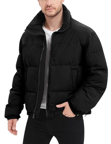 Flygo Men Puffer Jacket Winter Coats Water Resistant Long Sleeve Zip Up Lightweight Quilted Down Jackets(Black-XL) - Image 1