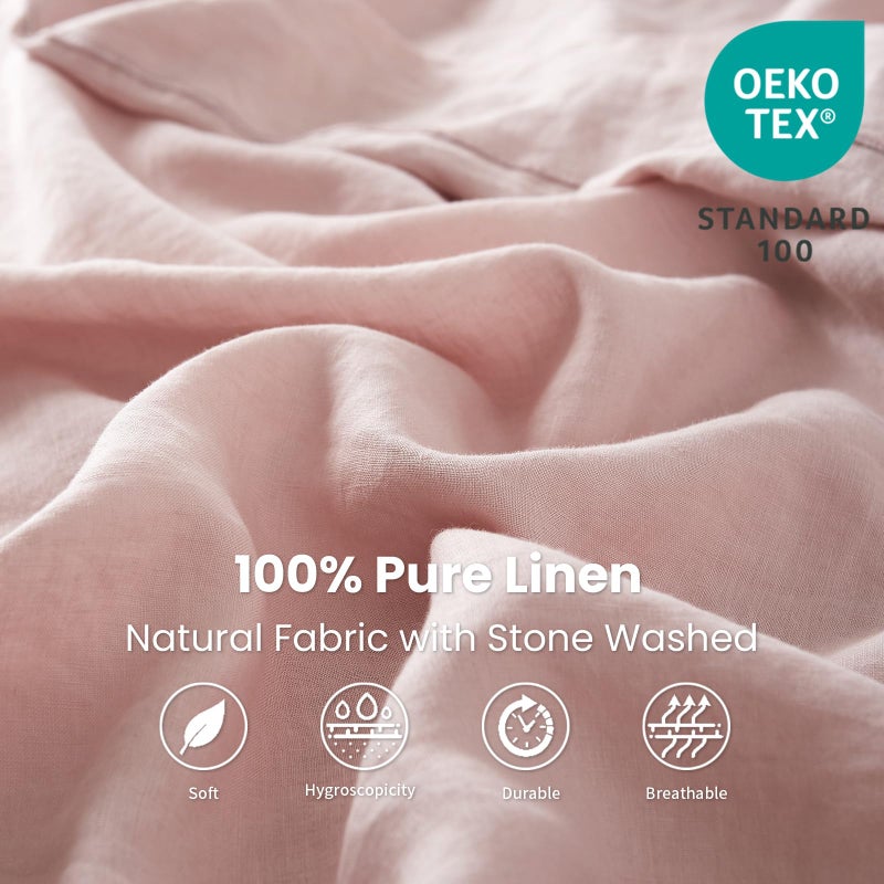 King Linens 100% Linen Fitted Sheet Stone Washed Solid Color - (1 Piece) 14 inch Deep Pocket Mattress Cover Soft Natural Breathable Farmhouse - Pink  King Size - Image 2