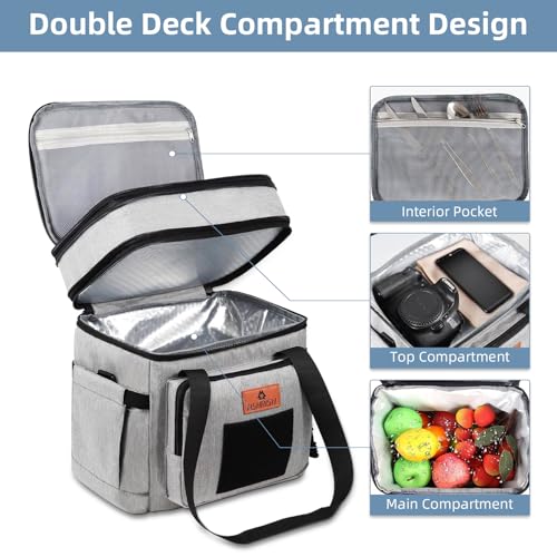 HSHRISH Lunch Box for Men, Women Double Deck Heavy Duty Large Insulated Tactical Lunch Bag Durable Cooler Bag With Shoulder Strap for Adults Work Picnic Road Trip (Grey,15L ) - Image 3