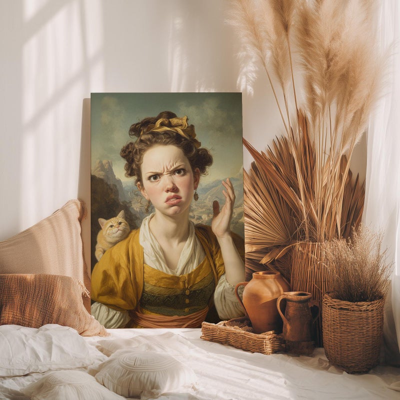 TNESSENTIAL Medieval Lady with Cat Funny Bathroom Print Poster or Canvas, Classical Canvas Poster Style Portrait, Quirky Restroom Decor, Toilet Humor Art - Image 4