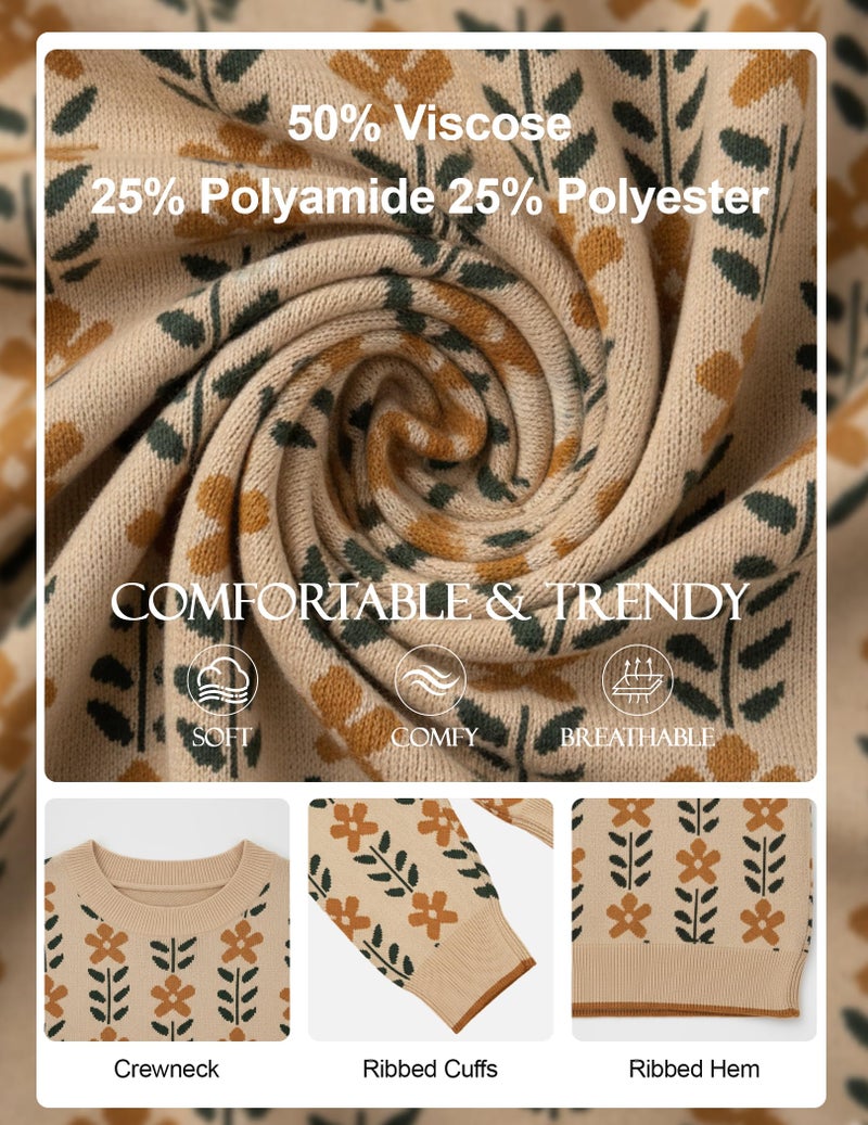 GraceSelect Women's Long Sleeve Crewneck Sweater 2025 Apricot Fall Printed Oversized Knitted Pullover Top Trendy Clothes - Image 5