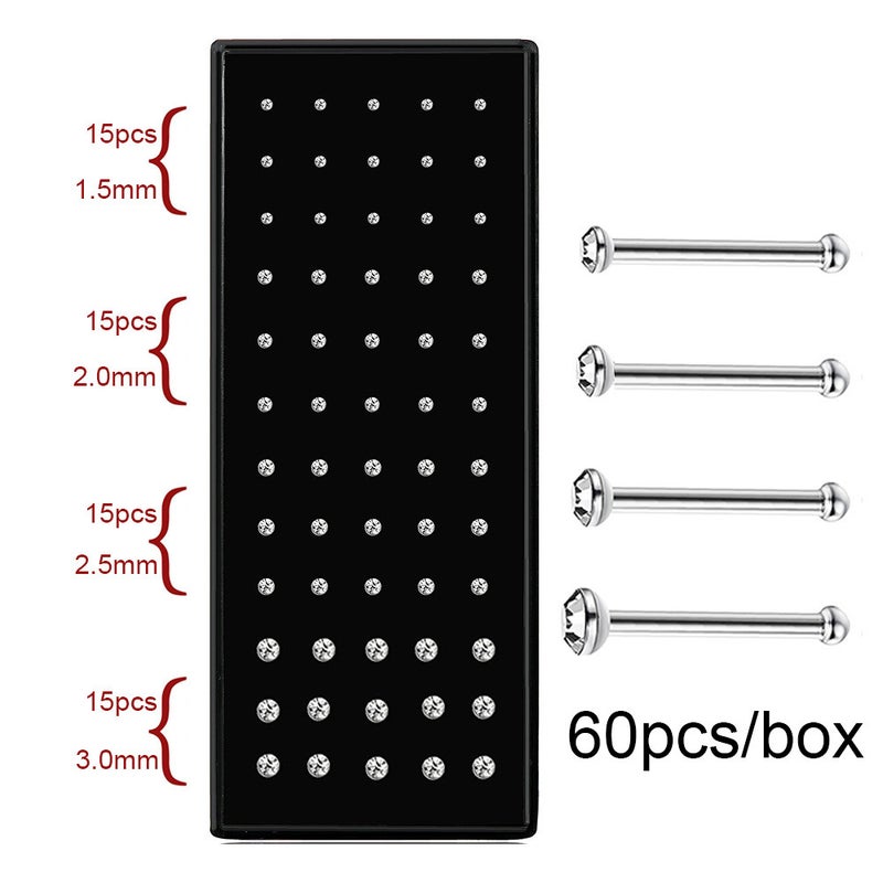 Loquat 60/40/Box Stainless Steel Nose Nail 1.5/2.0/2.5 Curved Rod L-Shaped Diamond Nose Nail Nose Ring Body Puncture - Image 5